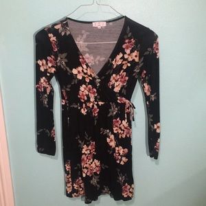 Black flower print dress